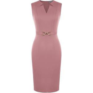 image:imageGRACE KARIN Work Dresses for Women 2026V Neck Business Office Bodyon DressSleeveless Pencil Semi Formal Midi DressPink