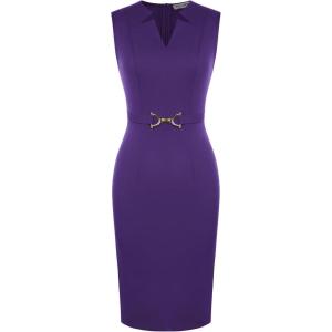 image:imageGRACE KARIN Work Dresses for Women 2026V Neck Business Office Bodyon DressSleeveless Pencil Semi Formal Midi DressPurple