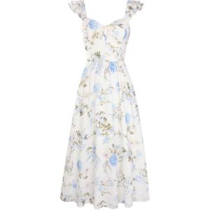 image:imageWomen Maxi Floral Corset DressMilkmaid SundressSpring Dresses for Women 2026 White with Light Blue Flowers XL