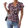 image:imageGRACE KARIN 2026 Womens Mesh Tops Summer Ruffle Sleeve Dressy Casual Top Floral Wrap Blouse Fashion OutfitsBlack Purple