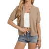 image:imageGRACE KARIN Womens Casual Short Sleeve Cardigan Lightweight Summer Cardigan Sweater 2026 Button Up Cropped Shrug SweaterDeep Khaki