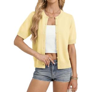 image:imageGRACE KARIN Womens Casual Short Sleeve Cardigan Lightweight Summer Cardigan Sweater 2026 Button Up Cropped Shrug SweaterLight Yellow
