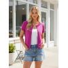 image:imageGRACE KARIN Short Sleeve Cardigan Summer Button up Sweaters for Women Lightweight Crew Neck Casual OutfitsHot Pink