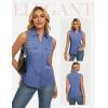 image:imageGRACE KARIN Women Sleeveless Button Down Shirts Summer Solid Dressy Casual Blouse V Neck Tank Top Business Work 2026 TrendyDark Denim Blue