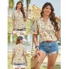 image:imageGRACE KARIN Womens Boho Tops Summer Spring Cotton Floral Blouses Short Sleeve Print Shirts V Neck Beach Vacation Clothes 2026Beige Plaid Floral
