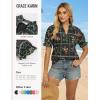 image:imageGRACE KARIN Womens Boho Tops Summer Spring Cotton Floral Blouses Short Sleeve Print Shirts V Neck Beach Vacation Clothes 2026Black Plaid Floral