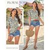 image:imageGRACE KARIN Womens Boho Tops Summer Spring Cotton Floral Blouses Short Sleeve Print Shirts V Neck Beach Vacation Clothes 2026Green White Folk Floral
