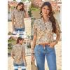image:imageGRACE KARIN Womens Boho Tops Summer Spring Cotton Floral Blouses Short Sleeve Print Shirts V Neck Beach Vacation Clothes 2026Khaki Wave Floral