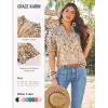 image:imageGRACE KARIN Womens Boho Tops Summer Spring Cotton Floral Blouses Short Sleeve Print Shirts V Neck Beach Vacation Clothes 2026Khaki Wave Floral