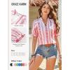 image:imageGRACE KARIN Womens Boho Tops Summer Spring Cotton Floral Blouses Short Sleeve Print Shirts V Neck Beach Vacation Clothes 2026Pink White Striped Floral