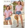 image:imageGRACE KARIN Womens Boho Tops Summer Spring Cotton Floral Blouses Short Sleeve Print Shirts V Neck Beach Vacation Clothes 2026Pink White Striped Floral