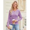 image:imageGRACE KARIN Womens Long Sleeve Button Up Cable Knit Cardigan Lightweight 2026 Crewneck Button Down Sweaters for WomenLight Purple