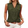 image:imageGRACE KARIN Women Sleeveless Button Down Shirts Summer Solid Dressy Casual Blouse V Neck Tank Top Business Work 2026 TrendyArmy Green