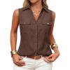 image:imageGRACE KARIN Women Sleeveless Button Down Shirts Summer Solid Dressy Casual Blouse V Neck Tank Top Business Work 2026 TrendyCoffee