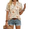image:imageGRACE KARIN Womens Boho Tops Summer Spring Cotton Floral Blouses Short Sleeve Print Shirts V Neck Beach Vacation Clothes 2026Beige Plaid Floral