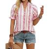 image:imageGRACE KARIN Womens Boho Tops Summer Spring Cotton Floral Blouses Short Sleeve Print Shirts V Neck Beach Vacation Clothes 2026Pink White Striped Floral