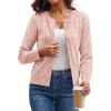 image:imageGRACE KARIN Womens Long Sleeve Button Up Cable Knit Cardigan Lightweight 2026 Crewneck Button Down Sweaters for WomenLight Pink