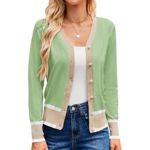 image:imageGRACE KARIN Cardigan Sweaters for Women Lightweight Long Sleeve Cropped Cardigan Spring Summer Fashion Clothing Outfits ShrugLight Green