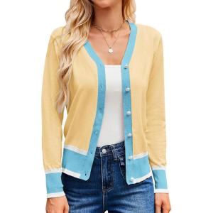 image:imageGRACE KARIN Cardigan Sweaters for Women Lightweight Long Sleeve Cropped Cardigan Spring Summer Fashion Clothing Outfits ShrugLight Yellow