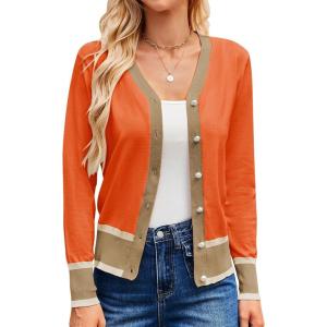 image:imageGRACE KARIN Cardigan Sweaters for Women Lightweight Long Sleeve Cropped Cardigan Spring Summer Fashion Clothing Outfits ShrugOrange