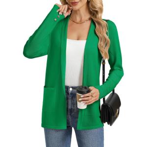 image:imageGRACE KARIN Long Cardigans for Women Long Sleeve Open Front Cardigan Sweaters Lightweight Spring Jacket with PocketsBright Green