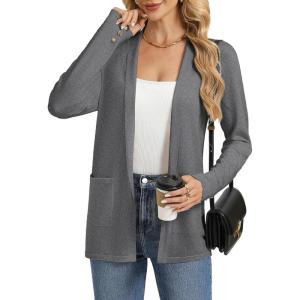 image:imageGRACE KARIN Long Cardigans for Women Long Sleeve Open Front Cardigan Sweaters Lightweight Spring Jacket with PocketsDark Gray