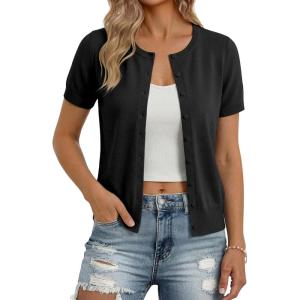 image:imageGRACE KARIN Short Sleeve Cardigan Summer Button up Sweaters for Women Lightweight Crew Neck Casual OutfitsBlack