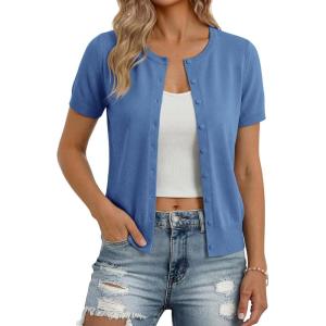 image:imageGRACE KARIN Short Sleeve Cardigan Summer Button up Sweaters for Women Lightweight Crew Neck Casual OutfitsBlue