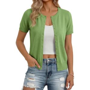 image:imageGRACE KARIN Short Sleeve Cardigan Summer Button up Sweaters for Women Lightweight Crew Neck Casual OutfitsForest Green