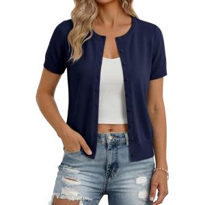 image:imageGRACE KARIN Short Sleeve Cardigan Summer Button up Sweaters for Women Lightweight Crew Neck Casual OutfitsNavy