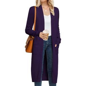 image:imageGRACE KARIN Womens 2026 Trendy Long Cardigans Sweater Lightweight Open Front Long Sleeve Maxi Duster Coats with PocketsDeep Purple