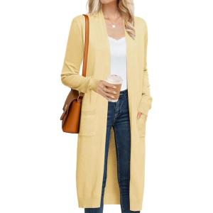 image:imageGRACE KARIN Womens 2026 Trendy Long Cardigans Sweater Lightweight Open Front Long Sleeve Maxi Duster Coats with PocketsLight Yellow