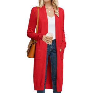 image:imageGRACE KARIN Womens 2026 Trendy Long Cardigans Sweater Lightweight Open Front Long Sleeve Maxi Duster Coats with PocketsRed
