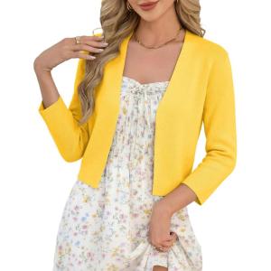 image:imageGRACE KARIN Womens 34 Sleeve Cropped Cardigan Sweater Lightweight Open Front Dressy Causal Shrug Spring FashionBright Yellow