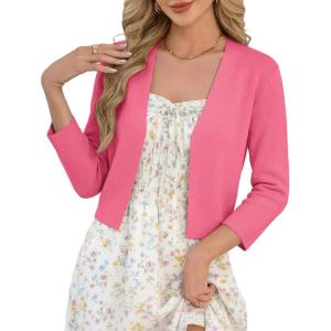 image:imageGRACE KARIN Womens 34 Sleeve Cropped Cardigan Sweater Lightweight Open Front Dressy Causal Shrug Spring FashionHot Pink