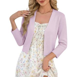 image:imageGRACE KARIN Womens 34 Sleeve Cropped Cardigan Sweater Lightweight Open Front Dressy Causal Shrug Spring FashionLight Purple