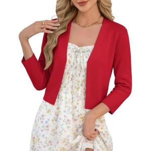 image:imageGRACE KARIN Womens 34 Sleeve Cropped Cardigan Sweater Lightweight Open Front Dressy Causal Shrug Spring FashionRed