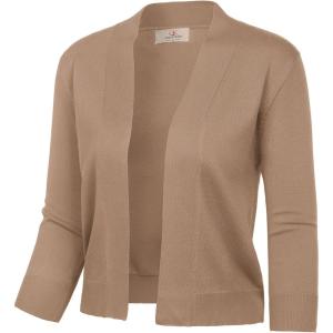 image:imageGRACE KARIN Womens 34 Sleeve Knit Cropped Cardigan Sweaters Open Front Bolero Shrugs Sweater Tops S3XLKhaki