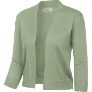 image:imageGRACE KARIN Womens 34 Sleeve Knit Cropped Cardigan Sweaters Open Front Bolero Shrugs Sweater Tops S3XLSage Green