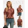 image:imageGRACE KARIN 2026 Women Satin Tops Short Sleeve Blouse Mock Neck Work Silk Shirts Business Casual OutfitsBrown