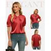 image:imageGRACE KARIN 2026 Women Satin Tops Short Sleeve Blouse Mock Neck Work Silk Shirts Business Casual OutfitsBurgundy