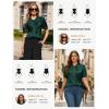 image:imageGRACE KARIN 2026 Women Satin Tops Short Sleeve Blouse Mock Neck Work Silk Shirts Business Casual OutfitsDark Green