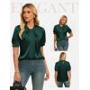 image:imageGRACE KARIN 2026 Women Satin Tops Short Sleeve Blouse Mock Neck Work Silk Shirts Business Casual OutfitsDark Green