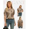 image:imageGRACE KARIN 2026 Women Satin Tops Short Sleeve Blouse Mock Neck Work Silk Shirts Business Casual OutfitsKhaki