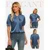 image:imageGRACE KARIN 2026 Women Satin Tops Short Sleeve Blouse Mock Neck Work Silk Shirts Business Casual OutfitsLight Gray Blue