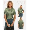 image:imageGRACE KARIN 2026 Women Satin Tops Short Sleeve Blouse Mock Neck Work Silk Shirts Business Casual OutfitsLight Green