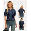 image:imageGRACE KARIN 2026 Women Satin Tops Short Sleeve Blouse Mock Neck Work Silk Shirts Business Casual OutfitsNavy Blue