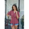image:imageGRACE KARIN 2026 Womens Elegant V Neck Peplum Tops Tie Front Short Bell Sleeve Shirts Tops BlouseDark Pink