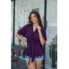 image:imageGRACE KARIN 2026 Womens Elegant V Neck Peplum Tops Tie Front Short Bell Sleeve Shirts Tops BlouseDark Purple