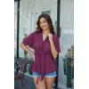 image:imageGRACE KARIN 2026 Womens Elegant V Neck Peplum Tops Tie Front Short Bell Sleeve Shirts Tops BlouseDark Rose Red